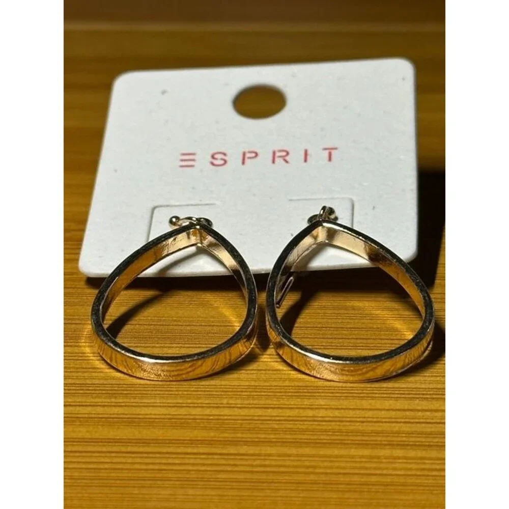 ESPRIT Gold Tone Teardrop Filigree Hoop Earrings Boho Statement Style New Pair